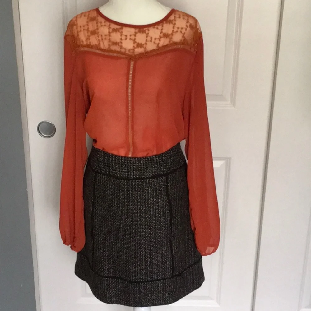 Halogen Tweed Wool Blend Mixed Media Skirt 8